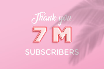 7 Million  subscribers celebration greeting banner with Rose gold Design
