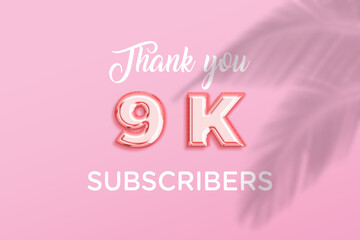 9 K  subscribers celebration greeting banner with Rose gold Design