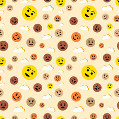 Seamless texture with emoticons on a beige background for fabric.