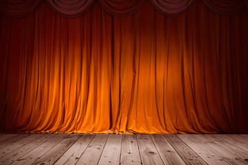 closing curtain, theater scenes in brown tones, background 