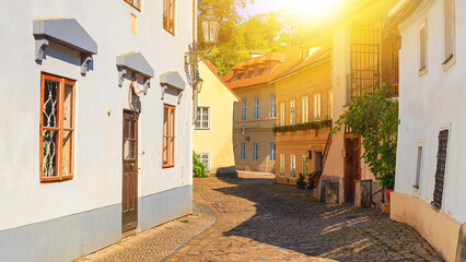 Cityscape - view of the narrow streets of the Novy Svet ancient quarter in the Hradcany historical...