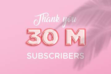 30 Million  subscribers celebration greeting banner with Rose gold Design