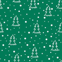 New Year seamless pattern of fir branches and snow. Vector Christmas print