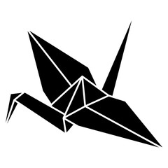 Origami crane vector silhouette illustration icon isolated on white background. Japanese traditional origami crane for infographic, website or app. Geometric line shape for art of folded paper.