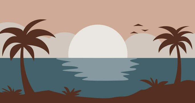 Animated background of ocean beach and palm trees