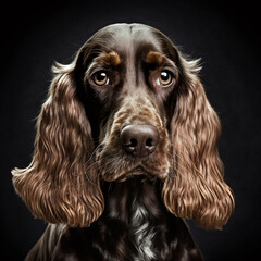 Realistic English Cocker Dog Portrait Illustration, Glamour Pet Photo shot Portrait, 3D render, Close up Pedigreed Dog