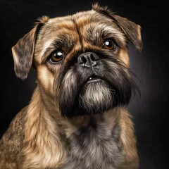 Realistic Griffon Bruxellois Dog Portrait Illustration, Glamour Pet Photo shot Portrait, 3D render, Close up Pedigreed Dog