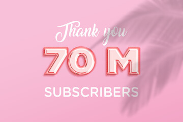 70 Million  subscribers celebration greeting banner with Rose gold Design