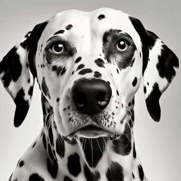 Realistic Dalmatian Dog Portrait Illustration, Glamour Pet Photo shot Portrait, 3D render, Close up Pedigreed Dog