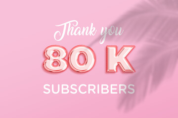 80 K  subscribers celebration greeting banner with Rose gold Design