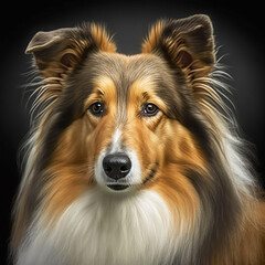 Fototapeta premium Realistic Shetland Sheepdog Dog Portrait Illustration, Glamour Pet Photo shot Portrait, 3D render, Close up Pedigreed Dog