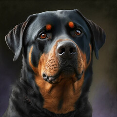 Fototapeta premium Realistic Rottweiler Dog Portrait Illustration, Glamour Pet Photo shot Portrait, 3D render, Close up Pedigreed Dog
