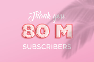 80 Million  subscribers celebration greeting banner with Rose gold Design