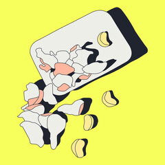 Fashion flat vector colored illustration. Tangerines minimalist flat lay and stylish shadows