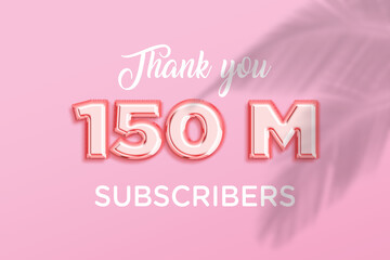 150 Million subscribers celebration greeting banner with Rose gold Design