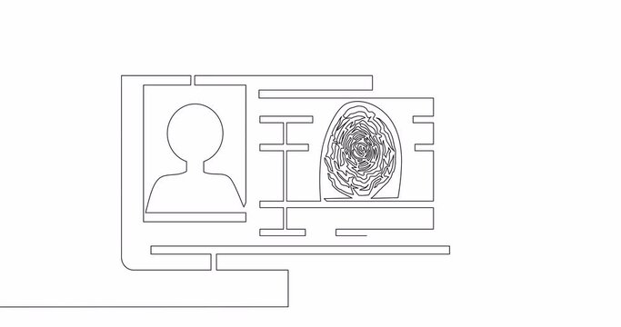 Self drawing line animation profile fingerprint biometric documents continuous one single line drawn concept video