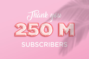250 Million  subscribers celebration greeting banner with Rose gold Design
