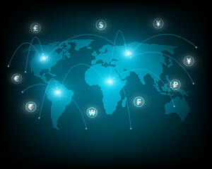World map  global social network and financial business illustration