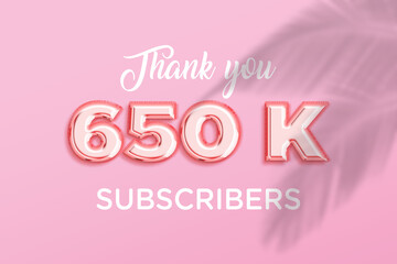 650 K  subscribers celebration greeting banner with Rose gold Design