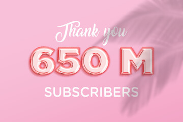 650 Million  subscribers celebration greeting banner with Rose gold Design