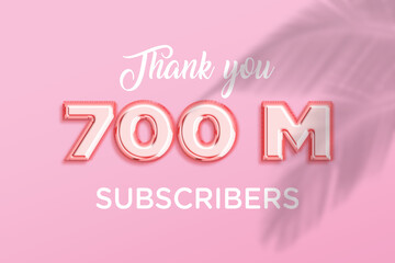 700 Million  subscribers celebration greeting banner with Rose gold Design