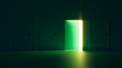 The chosen door opened. And there was light coming from that room. 3D Scene.