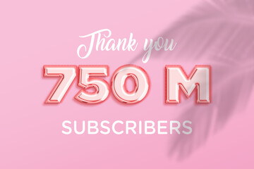 750 Million  subscribers celebration greeting banner with Rose gold Design