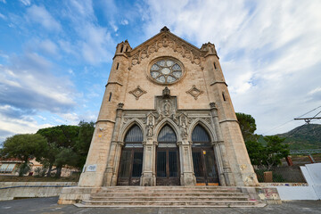 Fototapeta na wymiar View of the Neogotic Church of Santa Maria by Joan Martorell i Monells, Portbou