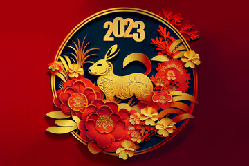 Happy Chinese New Year 2023 on a red background