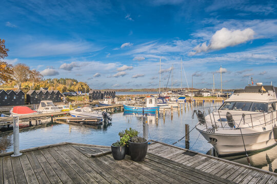 Brejning Small Harbor Marina At Vejle Fjord, Denmark