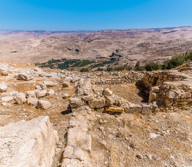 Fototapeta na wymiar A view from the summit of Mount Nebo, Jordan towards the oasis below in summertime