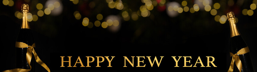 HAPPY NEW YEAR festive celebration holiday New Year's Eve greeting card background banner panorama...