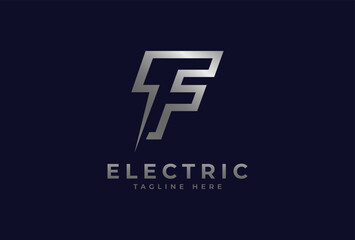 Fototapeta premium Electric Logo, letter F with thunder bolt combination, electric design logo template, vector illustration