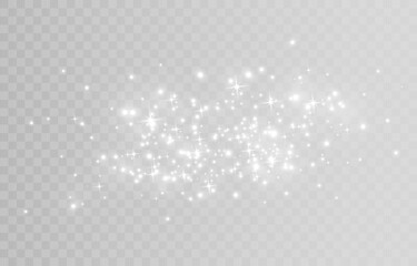 Magical light dust, dusty shine. Flying particles of light. Christmas light effect. Sparkling particles of fairy dust glow in transparent background. Vector illustration on png.
