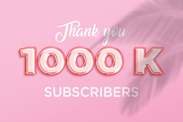 1000 K subscribers celebration greeting banner with Rose gold Design