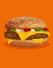 Cheeseburger is always quick and delicious. This image has many uses from advertising to various illustrations.