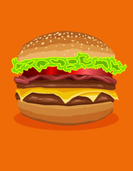 A burger is always quick and tasty. This image has many uses from advertising to various illustrations.
