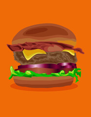 A hamburger is always quick and tasty. This image has many uses from advertising to various illustrations.