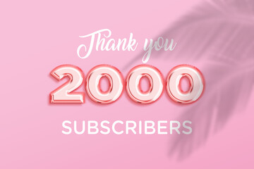 2000 subscribers celebration greeting banner with Rose gold Design