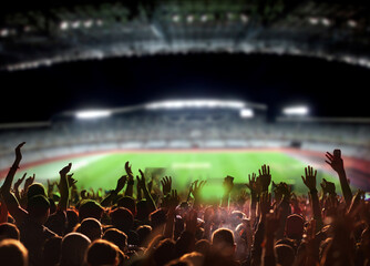 football or soccer fans at a game in a stadium