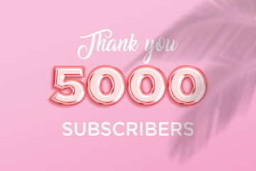5000 subscribers celebration greeting banner with Rose gold Design