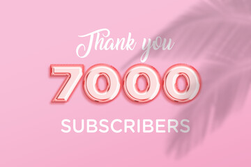 7000 subscribers celebration greeting banner with Rose gold Design