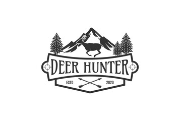 Deer hunting badge logo with a combination of mountain