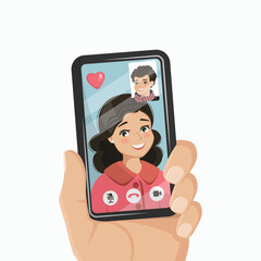 Young woman have a video call with her boyfriend in a smartphone