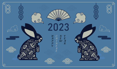 2023 Happy New Year card in Chinese style with Rabbit