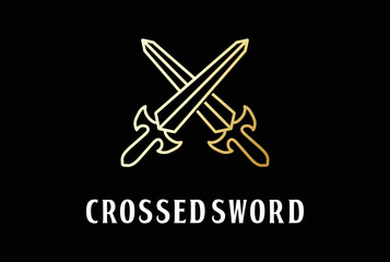 Ancient Golden Crossed Sword for War Battle Game Logo Design Vector
