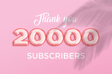 20000 subscribers celebration greeting banner with Rose gold Design
