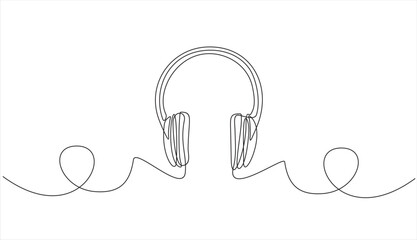 one line drawing of headphone speaker device gadget continuous lineart design isolated on white background. Music element for listening songs and playlist.