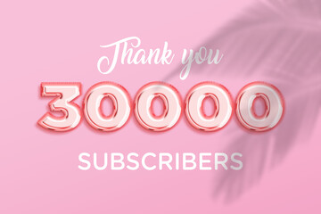 30000 subscribers celebration greeting banner with Rose gold Design