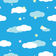 star, cloud and blue sky seamless background vector